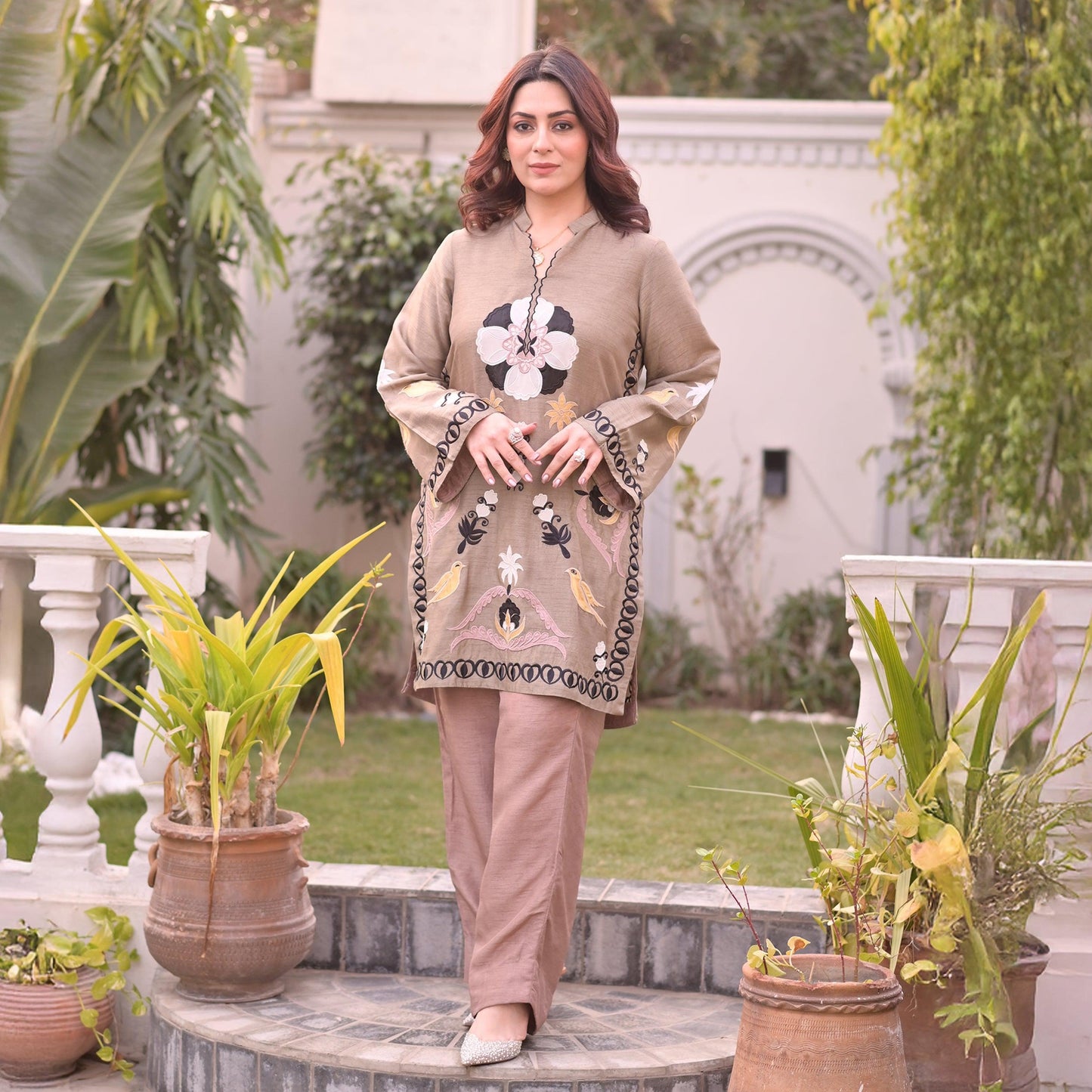 Black & White Applique Shirt With Trouser