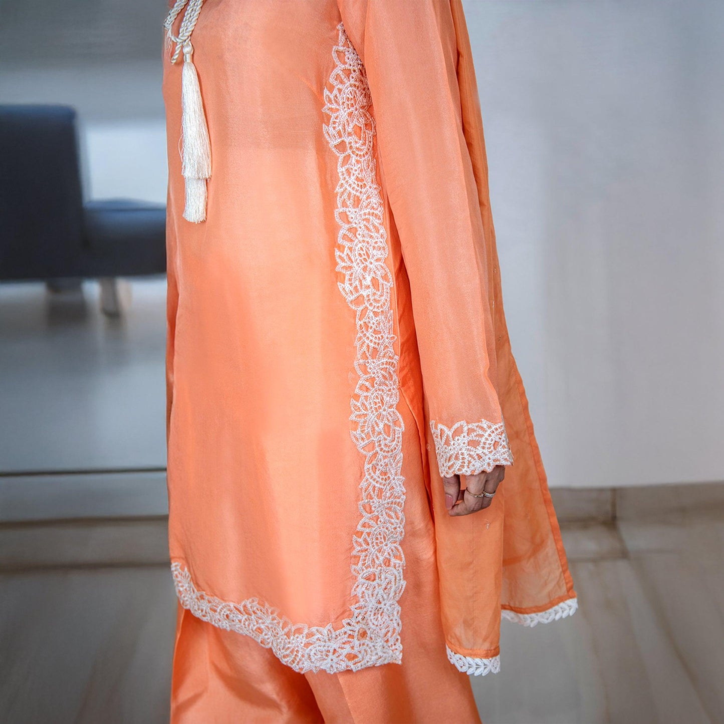 Embriodered Korean Silk Dress (02 Pcs)