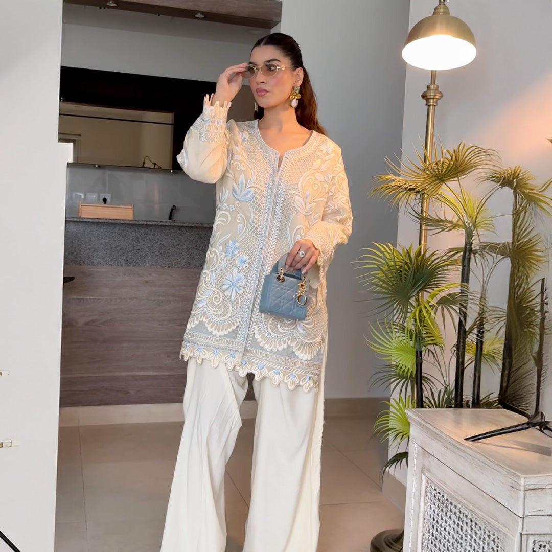 (Etoil Lumiere) 2pc , In Pure Organza with Hand Embroidery and with Silk Trouser