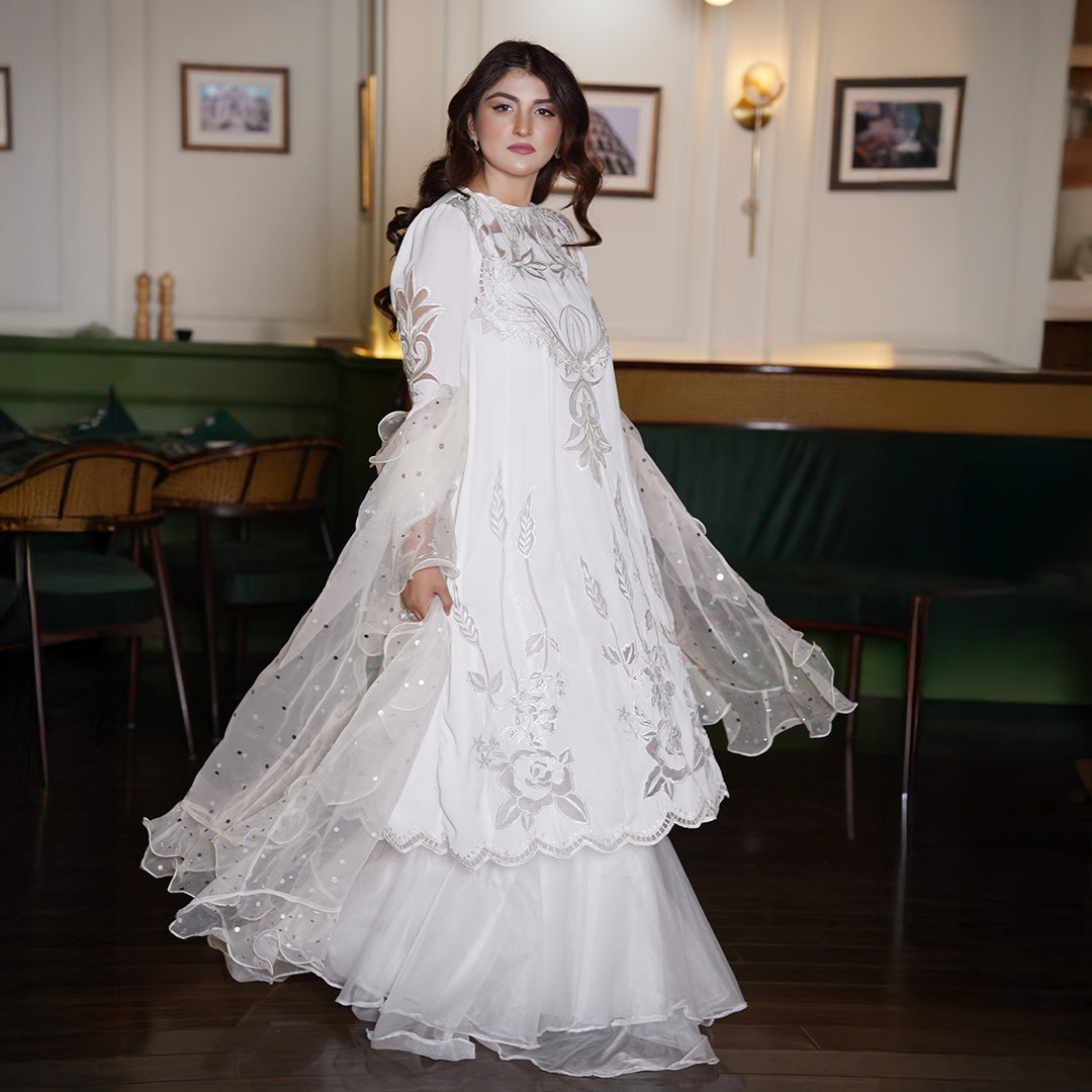 Or Pure Chiffon Jorget, With Intricate Hand Embroidery Paired With Organza Shararaa & Organza Dupata