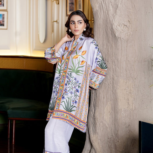 2 Piece Stiched Digital Print Co Ord On Pure Raw Silk