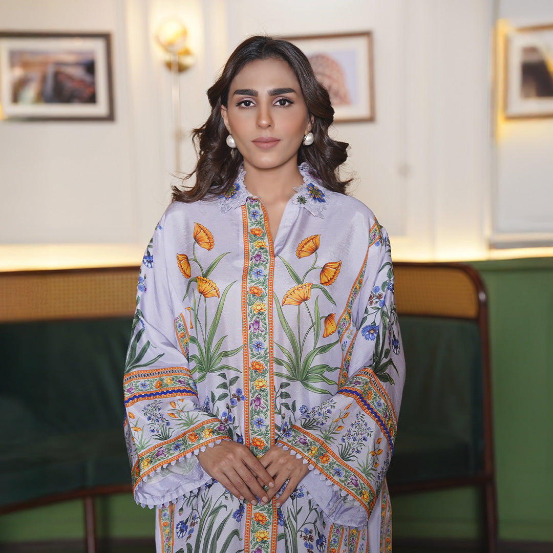 2 Piece Stiched Digital Print Co Ord On Pure Raw Silk