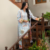 Stitched Lawn 3-Piece in Soft Blue with Multicolor Floral Patterns and Ornate Borders