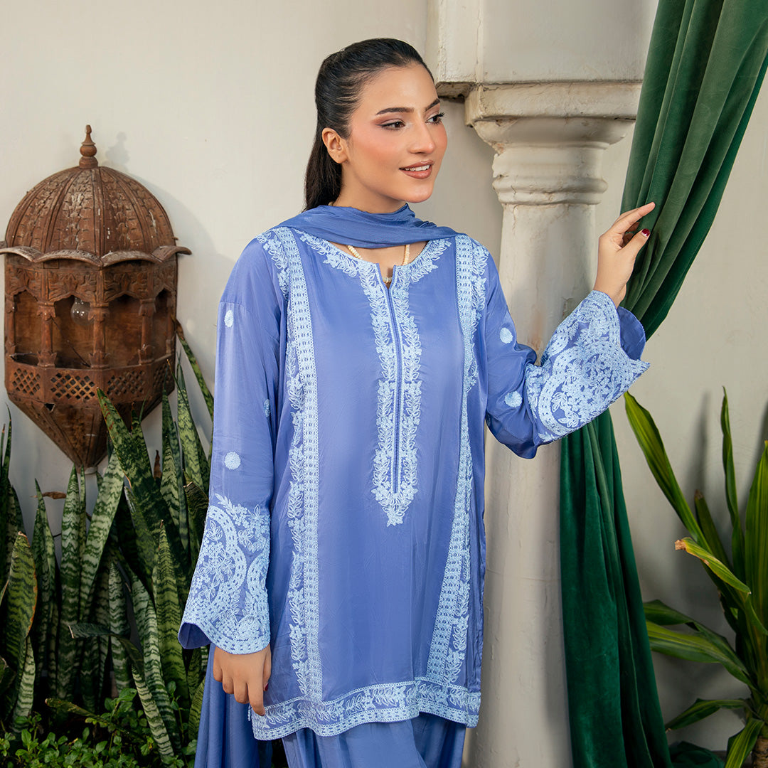 3-Piece Stitched Suit with Embroidery