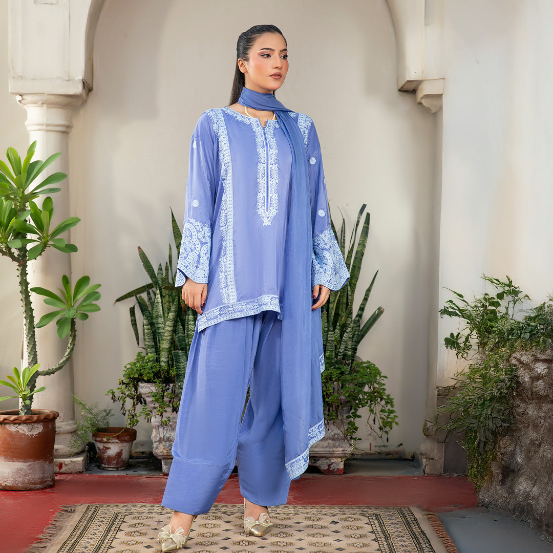 3-Piece Stitched Suit with Embroidery