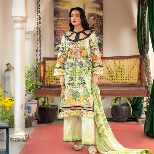 3-Piece Stitched Lawn Suit with Vibrant Floral Artwork