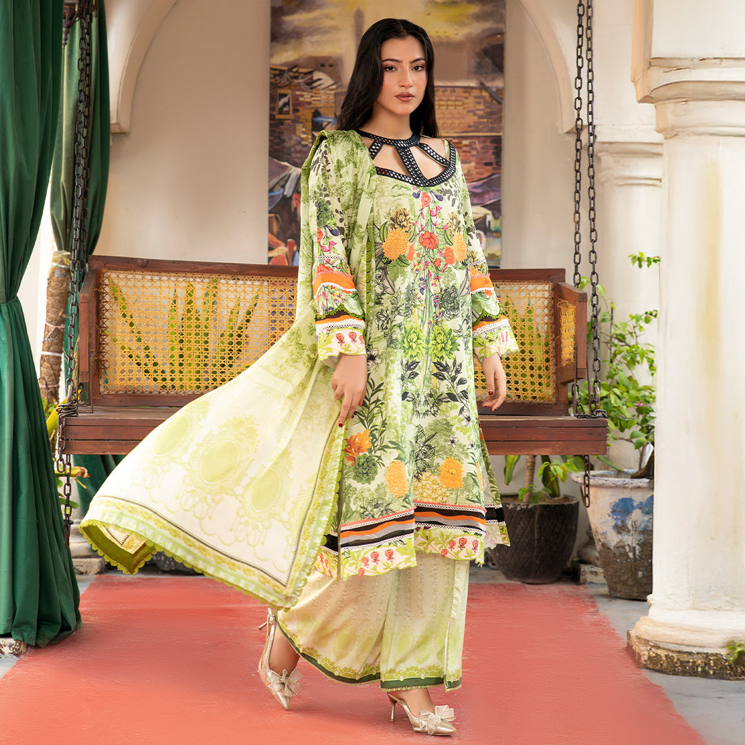 3-Piece Stitched Lawn Suit with Vibrant Floral Artwork