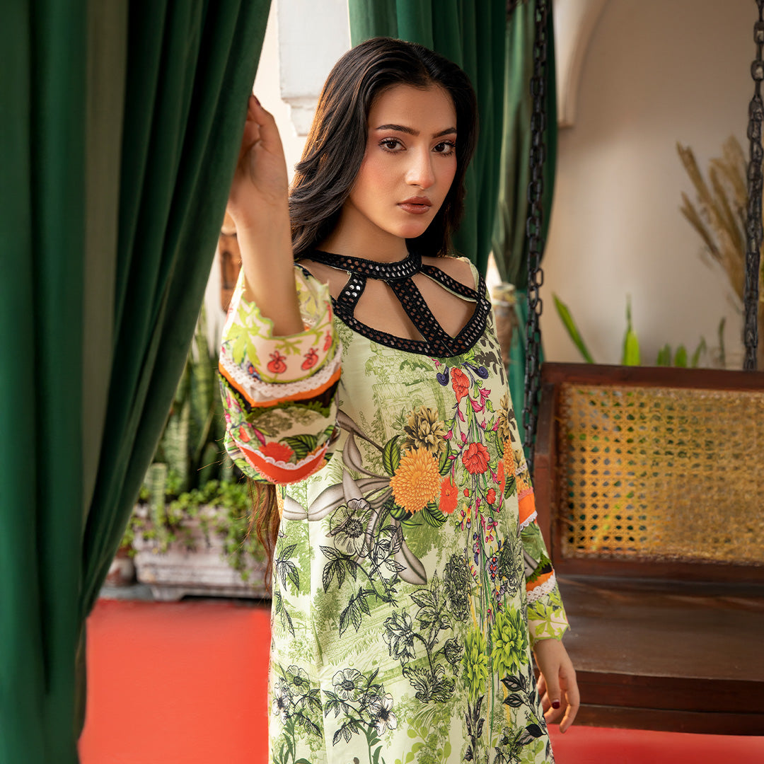 3-Piece Stitched Lawn Suit with Vibrant Floral Artwork