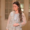 Blue Organza Heavy Embelishment Jacket with Pure Shamoz Silk Sardee Skirt.