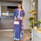 Purple Korean Silk Shirt and Trouser , Hand Crafted Embroidery with Appilque Floral Designe