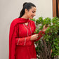 Elegant Red Embroidered Tussel Silk – Ready-to-Wear 3-Piece with Dupatta