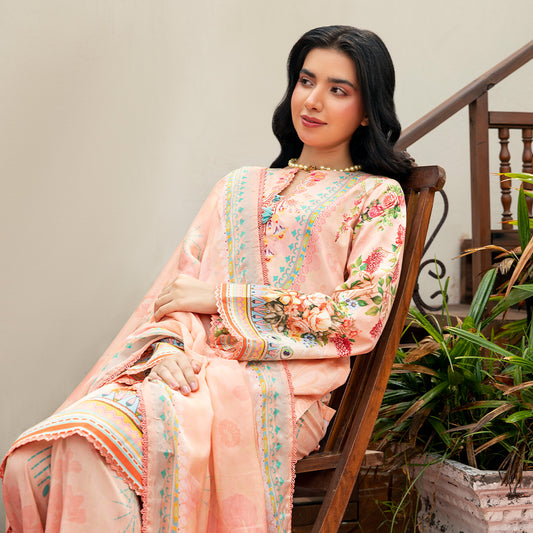 Elegant 3-Piece Stitched Lawn Ensemble with Artistic Florals & Pastel Charm