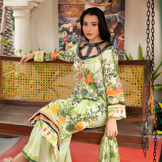 3-Piece Stitched Lawn Suit with Vibrant Floral Artwork