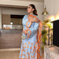 Our Ice Blue Suit in Korean Silk and Organza Duppatta with Hand Crafted Embroidery and Applique Work.