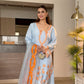 Our Ice Blue Suit in Korean Silk and Organza Duppatta with Hand Crafted Embroidery and Applique Work.