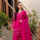 Luxe Embroidered Tussel Silk Suit in Vibrant Pink with Subtle Leaf Motifs