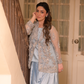 Blue Organza Heavy Embelishment Jacket with Pure Shamoz Silk Sardee Skirt.