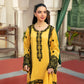 Elegant Yellow 3PC Tussle Silk Suit with Classic Black Contrast