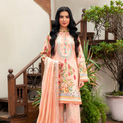Elegant 3-Piece Stitched Lawn Ensemble with Artistic Florals & Pastel Charm